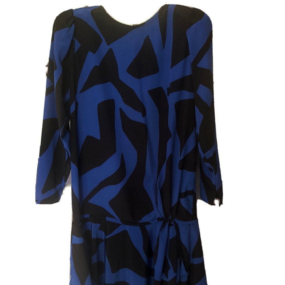 L Rothschild Long Sleeved Ladies Dress Royal Blue Black Graphic Drop Waist XL